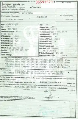 Scrapping Vehicle chevrolet aveo 1.4 cat of the year 2006 powered f14d3