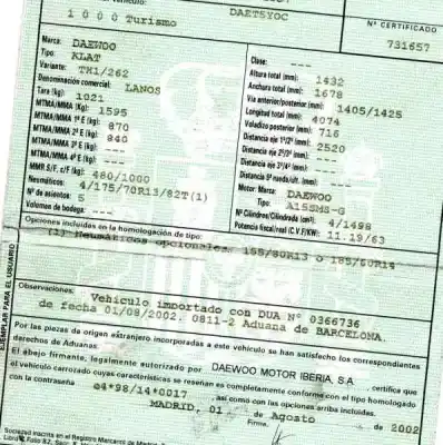 Veículo de Sucata daewoo lanos 1.5 cat do ano 2002 alimentado a15sms-g