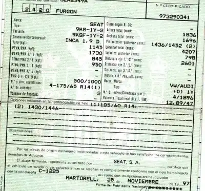 Scrapping Vehicle seat inca (6k9) 1.9 sdi of the year 1997 powered 1y