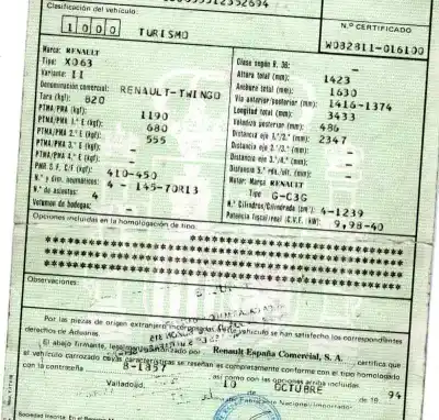 Veículo de Sucata renault twingo (co6) 1.2 do ano 1994 alimentado c3g
