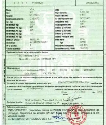 Scrapping Vehicle kia carens 1.8 monovolumen of the year 2001 powered tb