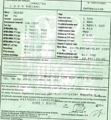 Scrapping Vehicle dodge caliber 1.8 16v cat of the year 2006 powered g p