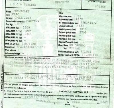 Veículo de Sucata chevrolet captiva 2.0 vcdi lt do ano 2007 alimentado z20s-d