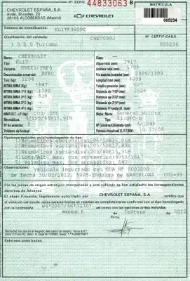 Veículo de Sucata chevrolet aveo 1.3 diesel cat do ano 2012 alimentado a13dtc