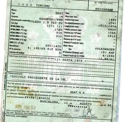 Утилизация автомобиля seat toledo ii (1m2) 1.9 tdi года 1999 питание ahf