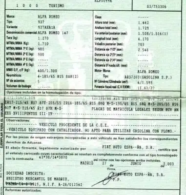 Veículo de Sucata alfa romeo 147 (190) 1.6 16v cat do ano 2003 alimentado ar37203