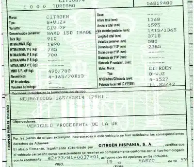 Veículo de Sucata citroen saxo 1.5 diesel do ano 1999 alimentado vjz