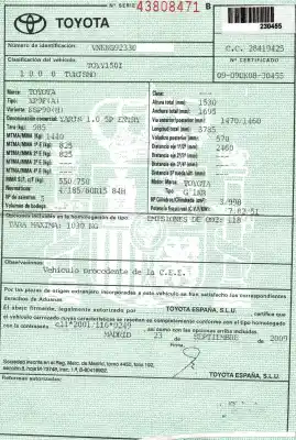 Утилизация автомобиля toyota yaris (_p9_) 1.0 vvt-i (ksp90_) года 2009 питание 1kr