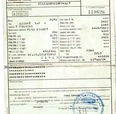 Vehicul casat ford escort berlina 1.6 diesel al anului 1987 alimentat lt