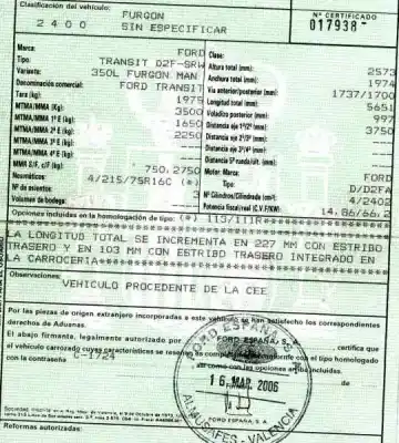 Veicolo di demolizione ford transit caja cerrada, larga (fy) (2000 =>) 2.4 tde cat dell'anno 2006 alimentato d/d2fa