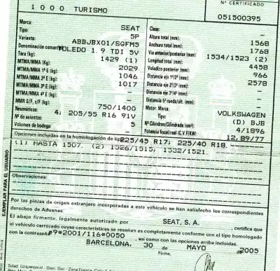 Veículo de Sucata seat toledo (5p2) 1.9 tdi do ano 2005 alimentado bjb