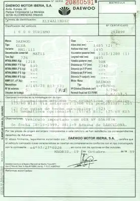 Scrapping Vehicle daewoo matiz cd of the year 1999 powered a-f8cv-g