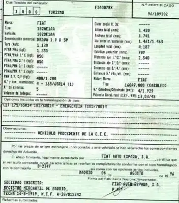 Утилизация автомобиля fiat brava (182) 1.9 diesel cat года 1996 питание 160a7000