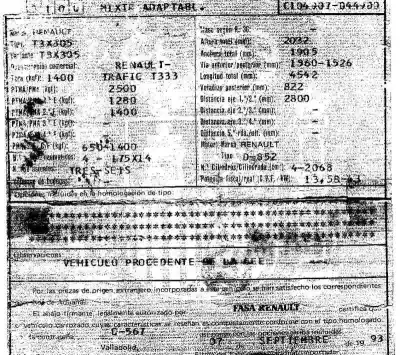 Scrapping Vehicle renault trafic 2.1 d of the year 1993 powered d-852