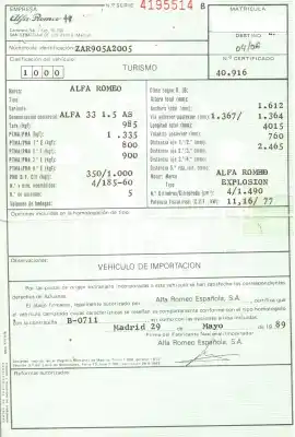 Здавання транспортного засобу alfa romeo 33 berlina 1.5 ti року 1989 потужний ar30588