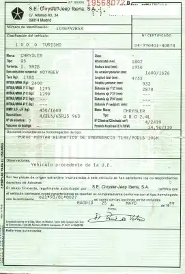 Veículo de Sucata chrysler voyager (gs) 2.4 do ano 1999 alimentado (g) b ó 2.4l