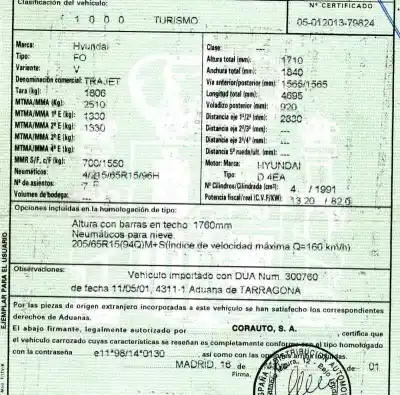 Veículo de Sucata hyundai trajet (fo) 2.0 crdi gls do ano 2001 alimentado d4ea