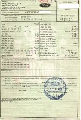 Véhicule à la ferraille ford orion (1989.... 1.6 65 kw de l'année 1989 alimenté lu