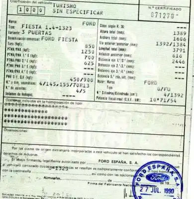 Vehicul casat ford fiesta berl./courier 1.4 cat (pt-e) al anului 1990 alimentat fu