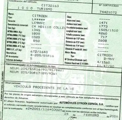Veículo de Sucata citroen c4 berlina collection do ano 2006 alimentado 9hy