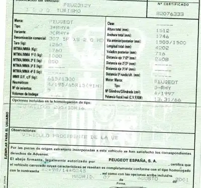 Veículo de Sucata peugeot 307 (s1) 2.0 hdi cat do ano 2001 alimentado rhy