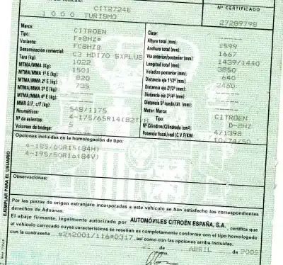 Veículo de Sucata citroen c3 1 1.4 hdi 70ch manual do ano 2005 alimentado d-8hz