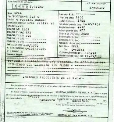 Scrapping Vehicle opel vectra a 2.5 v6 cat (l80) of the year 1993 powered c25xe