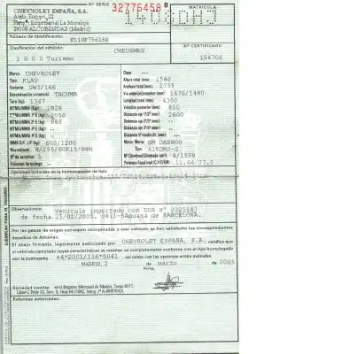 Scrapping Vehicle chevrolet tacuma se of the year 2005 powered a16dms