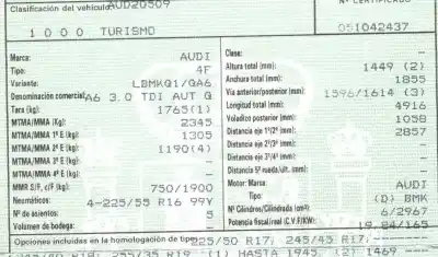 Hurda Aracı audi a6 berlina (4f2) 3.0 tdi quattro (165kw) yılın 2005 güçlü bmk