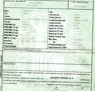 Sloopvoertuig peugeot 306 break 1.9 diesel van het jaar 2000 aangedreven wjz