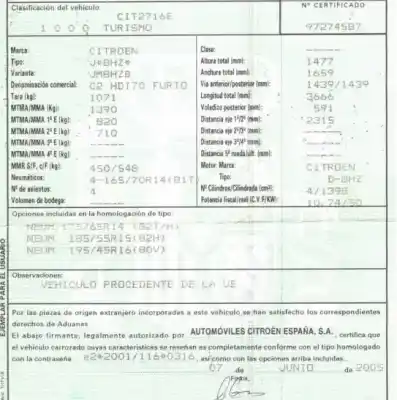 Veículo de Sucata citroen c2 (jm_) 1.4 hdi do ano 2005 alimentado 8hz
