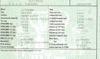 Veículo de Sucata citroen c3 pluriel (hb_) 1.6 do ano 2004 alimentado nfu