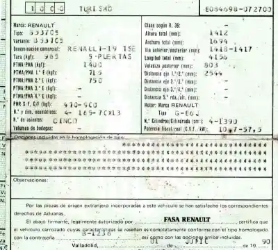 Verschrottungsfahrzeug renault 19 (1989...) 1.4 des jahres 1990 angetrieben g-e6j