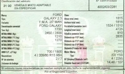 Veículo de Sucata ford galaxy (vx) clx do ano 1998 alimentado y5b