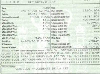 Утилизация автомобиля ford focus c-max (cap) 2.0 tdci cat года 2005 питание g6da