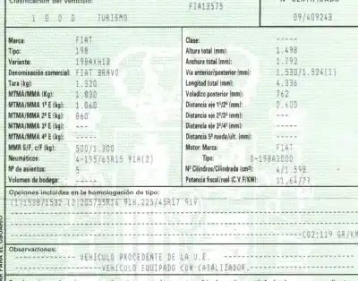 Sloopvoertuig fiat bravo (198) 1.6 16v active multijet (77kw) van het jaar 2009 aangedreven 198a3000