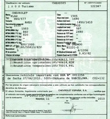 Sloopvoertuig chevrolet aveo 1.2 cat van het jaar 2010 aangedreven 