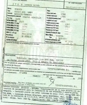 Scrapping Vehicle toyota hilux (kun) 2.5 turbodiesel of the year 2002 powered d 2kd-ftv