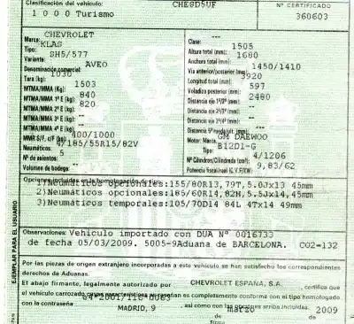 Scrapping Vehicle chevrolet aveo 1.2 cat of the year 2009 powered b12d1