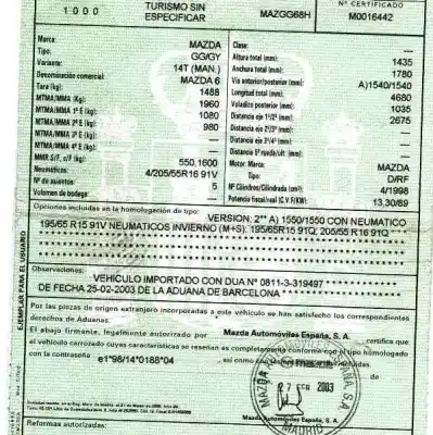 Veículo de Sucata mazda 6 berlina (gg) 2.0 crtd 120 active do ano 2003 alimentado rf