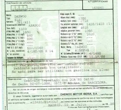 Veículo de Sucata daewoo aranos 1.5 16v cat do ano 1996 alimentado a15mf -g