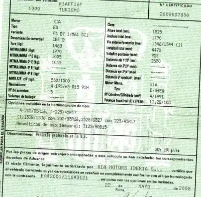 Veículo de Sucata kia pro cee´d (ed) 2.0 crdi 140 do ano 2008 alimentado d4ea