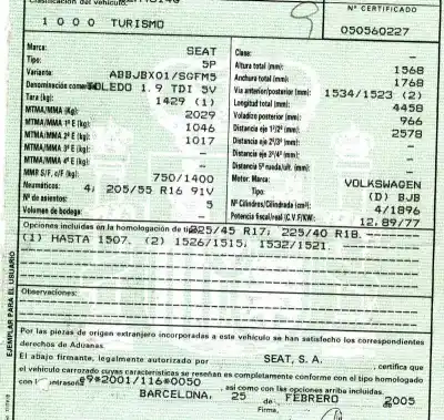 Scrapping Vehicle seat toledo (5p2) 1.9 tdi of the year 2005 powered bjb