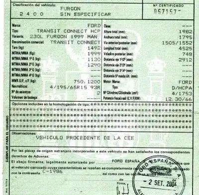 Veículo de Sucata ford transit connect (tc7) 1.8 tdci cat do ano 2004 alimentado hcpa