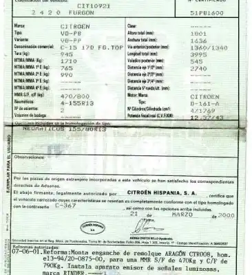 Scrapping Vehicle citroen c15 1.8 diesel (161) of the year 2000 powered d-161-a