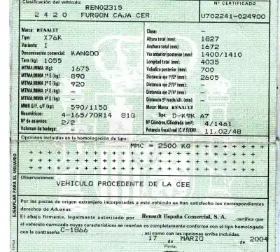 Здавання транспортного засобу renault kangoo (f/kc0) 1.5 dci diesel 65 cv / 48 kw року 2004 потужний k9k a7