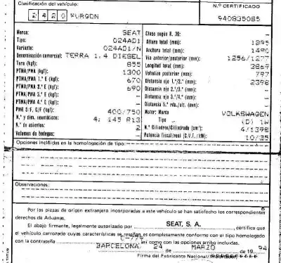 Veículo de Sucata seat terra 1.4 diesel (1w) do ano 1994 alimentado 1w
