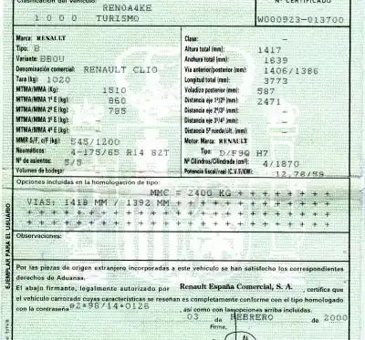 Здавання транспортного засобу renault clio ii fase i (b/cbo) 1.9 dti diesel 80 cv / 59 kw року 2000 потужний f9qh780
