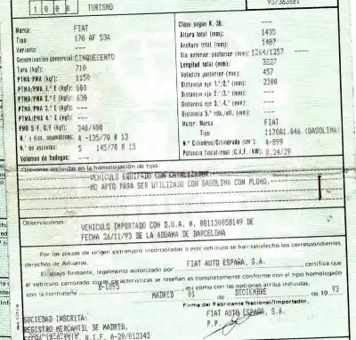 Sloopvoertuig fiat cinquecento (170) 0.9 i.e. van het jaar 1993 aangedreven 1170a1.046