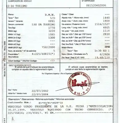 Veicolo di demolizione bmw serie 5 touring (e39) 2.9 dell'anno 1999 alimentato 306d1